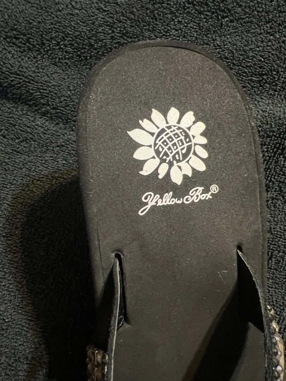 Yellow Box Black Beaded wedge Flip Flop Sandals - Picture 2 of 6